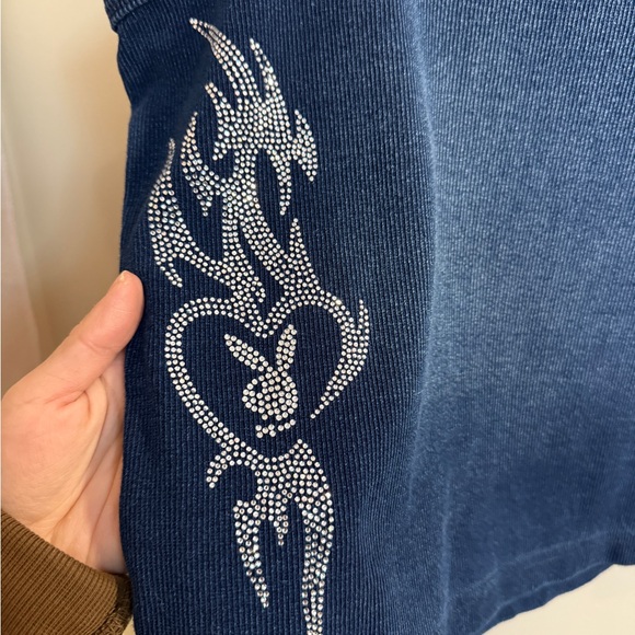 PLAYBOY Navy Ribbed Tank with Rhinestone Logo - Picture 5 of 5